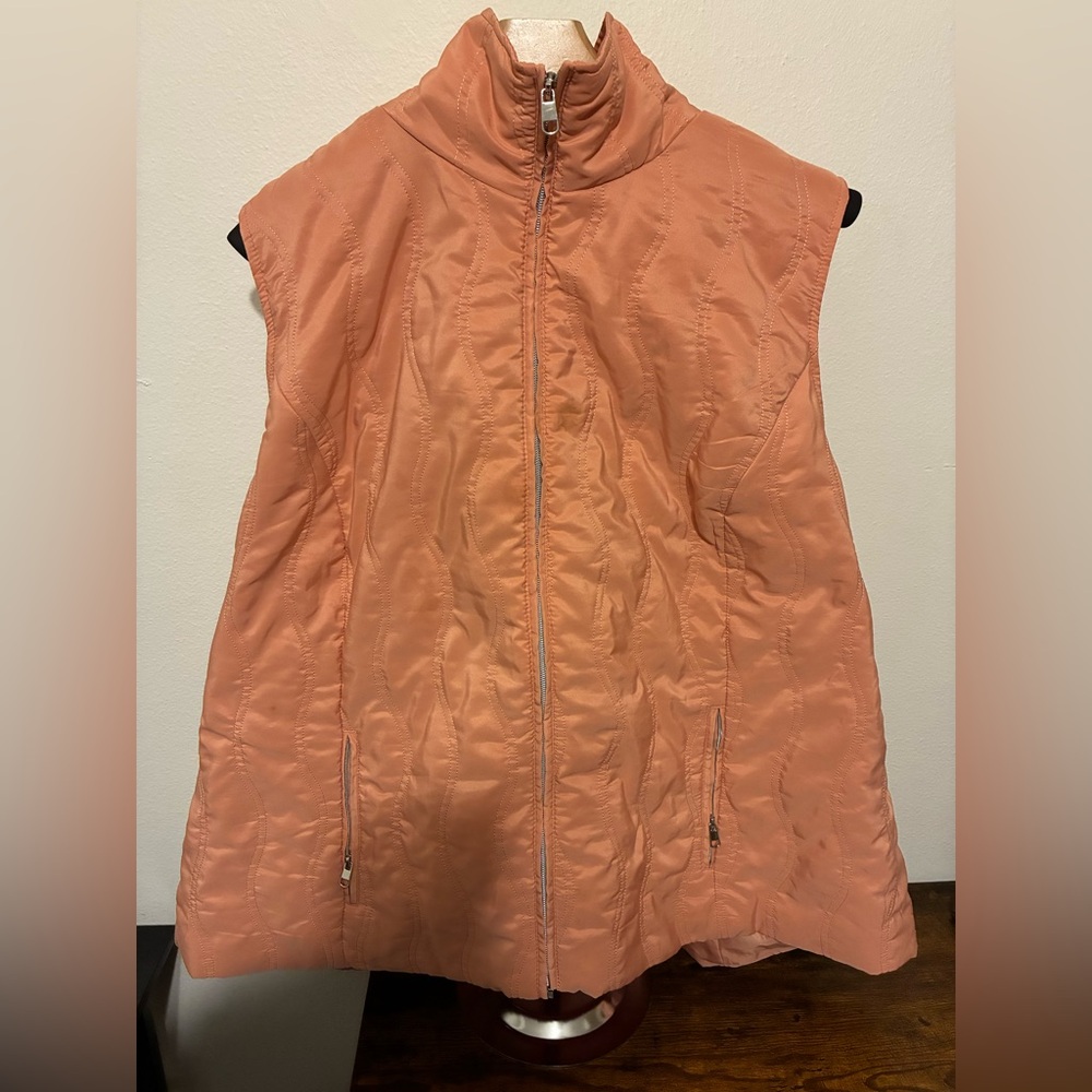 CJ Banks Peach Quilted Zip-Front Vest